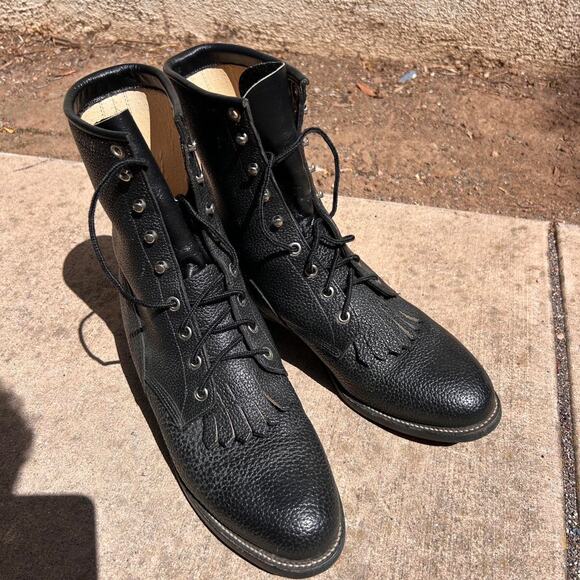 Black justin leather lace up main image 4